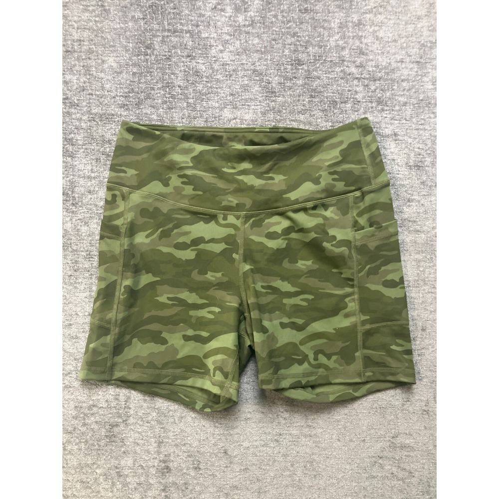 Womens Ultimate Bike Shorts XL Green Camouflage Stretch High Waist Pull On